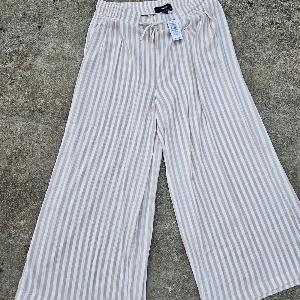 NWT Torrid Wide-Leg Pant Women 1 Multicolor Striped High Rise Casual Blush Mauve